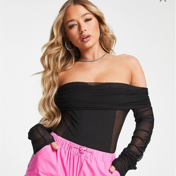 ASOS - ASYOU mesh corset long sleeve bodysuit - Picture 1 of 3